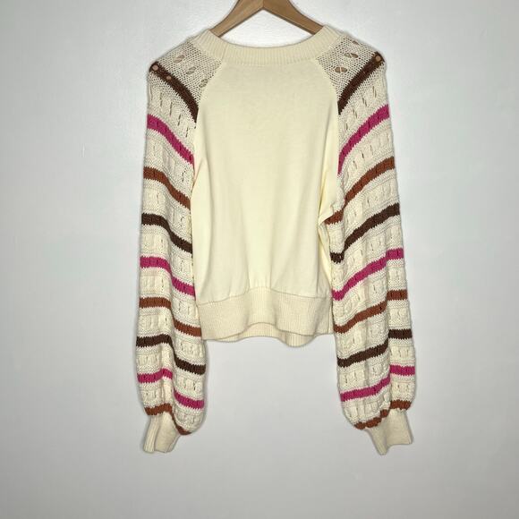 Dolan Cream Sweater with Pink and Brown Stripes - Picture 8 of 10